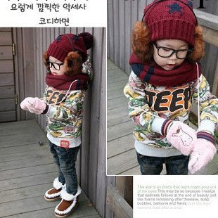韓版兒童帽子圍巾兩件套冬季男女寶寶保暖毛線針織五角星套帽批發批發・進口・工廠・代買・代購