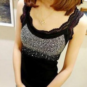夏季2013新款女裝義烏 韓版時尚女士顯瘦水鉆飾小背心批發・進口・工廠・代買・代購
