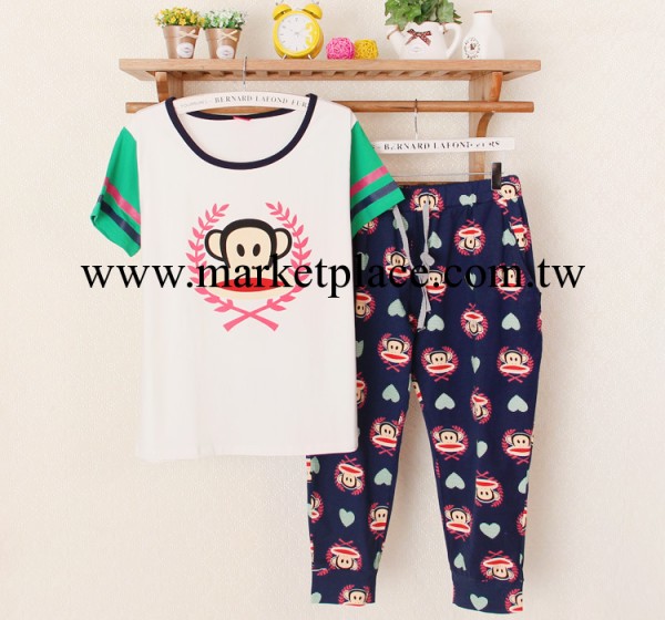2014新款韓國代購pink卡通可愛大嘴猴女式純棉短袖睡衣套裝傢居服工廠,批發,進口,代購