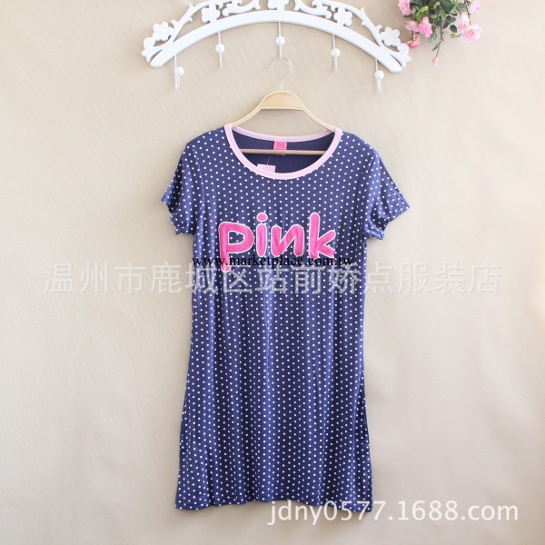 2014新款夏季莫代爾睡裙 外貿PINK可愛點點女式短袖睡裙工廠,批發,進口,代購