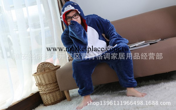大碼鯊魚卡通動物連身睡衣 男式法蘭絨居傢服套裝 睡衣一件代發工廠,批發,進口,代購