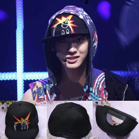 2014潮爆款熱賣 EXO明星同款炸彈刺繡平沿帽嘻哈帽表演街舞男女帽批發・進口・工廠・代買・代購