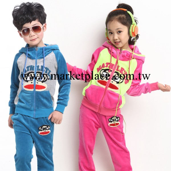 韓版童裝2014春裝新款兒童運動服中大男童女童天鵝絨眼鏡猴套裝批發・進口・工廠・代買・代購