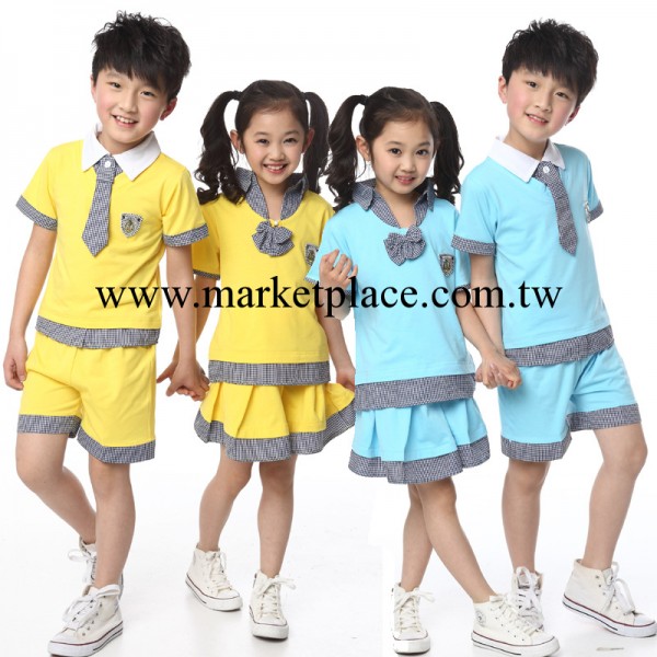 兒童校服2014夏裝新款 幼兒園園服 小學生校服 格子相拼兒童套裝工廠,批發,進口,代購