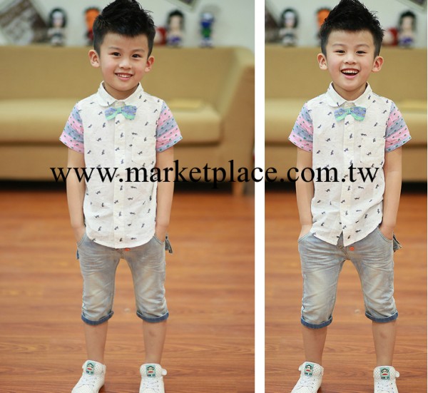韓國童裝 男童短袖襯衫2014夏新款 小孩上衣韓版領節襯衣批發・進口・工廠・代買・代購
