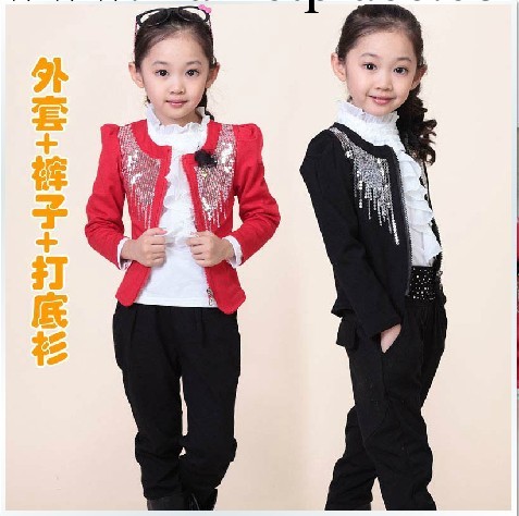 童裝2014新韓版女童春裝新品兒童套裝長袖小西裝外套打底衫褲子工廠,批發,進口,代購