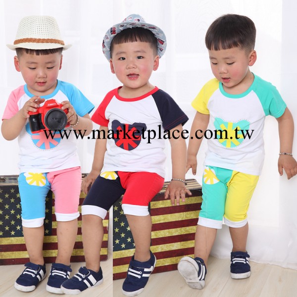 外貿童裝2014夏季新款童套裝 嬰幼童韓版卡通老鼠拼色短袖套裝工廠,批發,進口,代購
