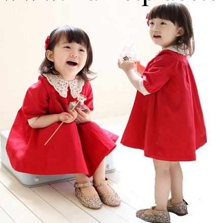 【夥拼】韓國童裝 2014春款女童全棉娃娃袖連衣裙批發・進口・工廠・代買・代購
