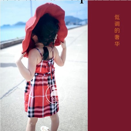 [語童果兒]童裝夏裝2014新款女童格子吊帶裙 經典 童裙工廠,批發,進口,代購