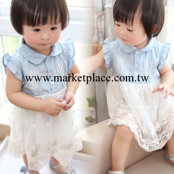 [媛兒童裝]2014夏季新款女童裙 牛仔蕾絲女童連衣裙批發 品牌童裝工廠,批發,進口,代購