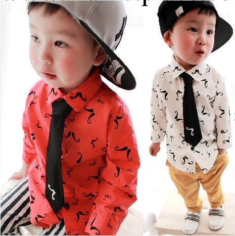 名迪  2014春裝新款 韓版寶寶兒童男童裝小胡子領結長袖襯衫批發・進口・工廠・代買・代購