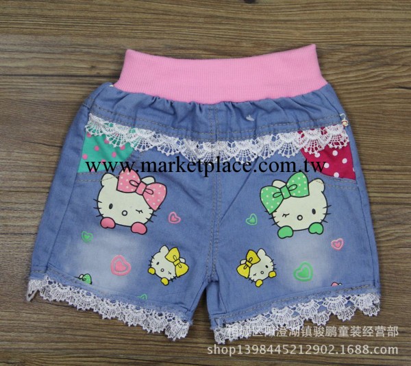 夏季新款女童牛仔短 砂洗磨白hello kitty圖案童褲  廠傢低價批發工廠,批發,進口,代購