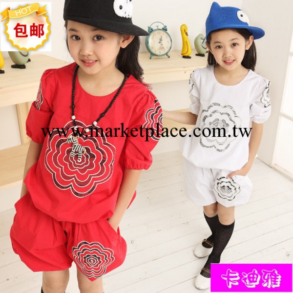 2014夏裝新品女中大童純棉歐版花朵兒童套裝 創意款品牌童套裝工廠,批發,進口,代購