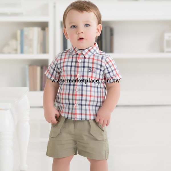 davebella戴維貝拉2014夏季新品男童寶寶學院風短袖格子襯衫DB463批發・進口・工廠・代買・代購
