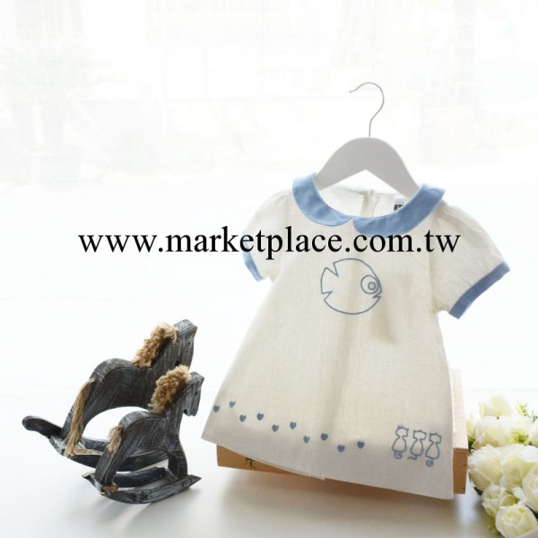 外貿童裝 女童 刺繡娃娃領 透氣棉麻泡泡袖娃娃裙 4-4x4-002工廠,批發,進口,代購