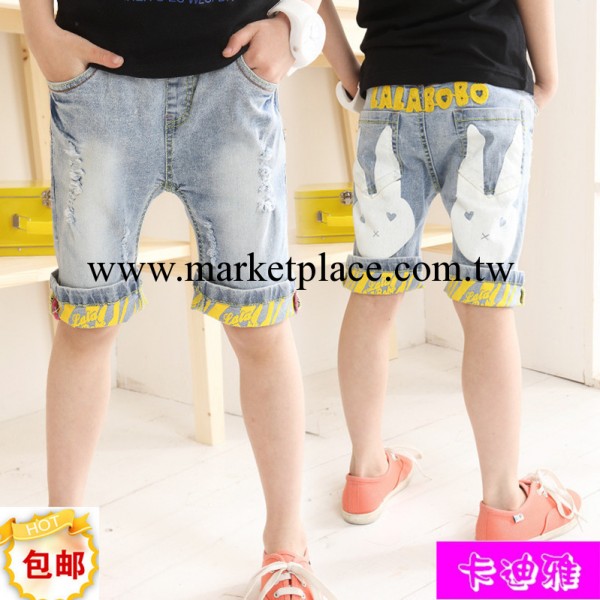 夏裝新品童褲 韓版牛仔印花牛仔褲 翻邊潮童女童五分品牌褲子工廠,批發,進口,代購