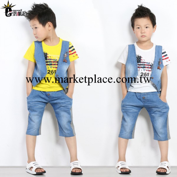 2014夏款兒童裝套裝男童中大童純棉時尚韓版牛仔兩件套 廠傢批發工廠,批發,進口,代購