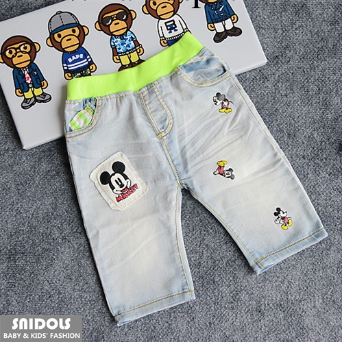2014夏新款 韓版中小童可愛米奇印花牛仔七分褲 米奇童褲童裝批發工廠,批發,進口,代購