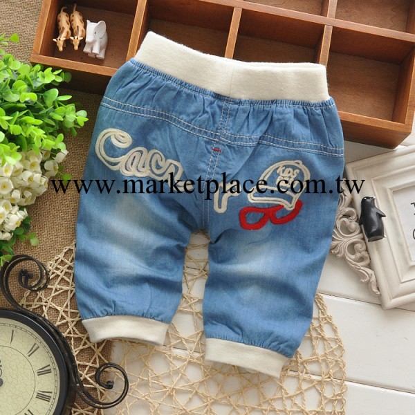 童裝批發2014夏裝上新 韓版男童小童口袋M字牛仔中褲工廠,批發,進口,代購