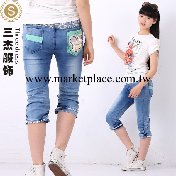 童裝批發兒童褲子 女童牛仔七分褲韓版大童牛仔褲女夏 品質童裝工廠,批發,進口,代購