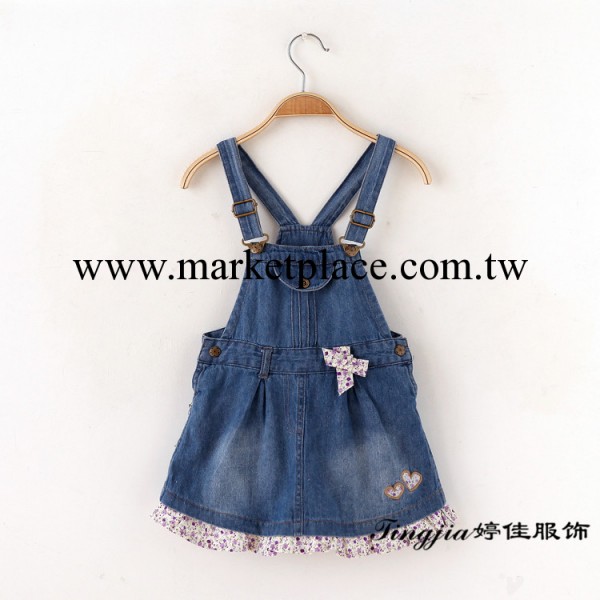 2014夏 外貿原單童裝 女童碎花牛仔拼接 蝴蝶結背帶連衣裙 TJ94工廠,批發,進口,代購