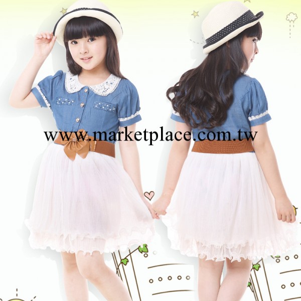 夏季童裝童裙 女童連衣裙 女童牛仔拼紗童裙 外貿童裝代發 送腰帶工廠,批發,進口,代購
