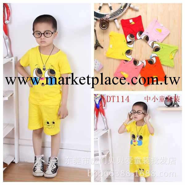 夏裝2014 韓版男女童套裝 休閒兒童大眼睛短袖套裝批發 廠傢批發工廠,批發,進口,代購