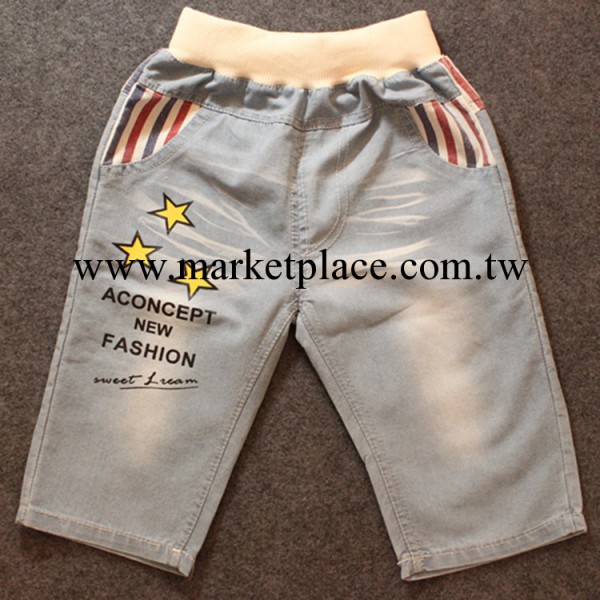 2014童裝男童新款水洗磨白印花牛仔中褲批發一件代發貨免費代理工廠,批發,進口,代購