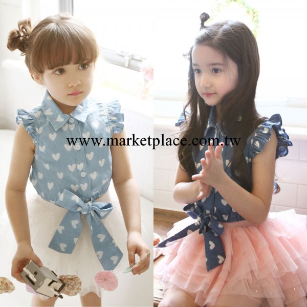 韓版外貿品質童裝夏季女中童牛仔上衣網紗裙套裝 女童套裝批發工廠,批發,進口,代購