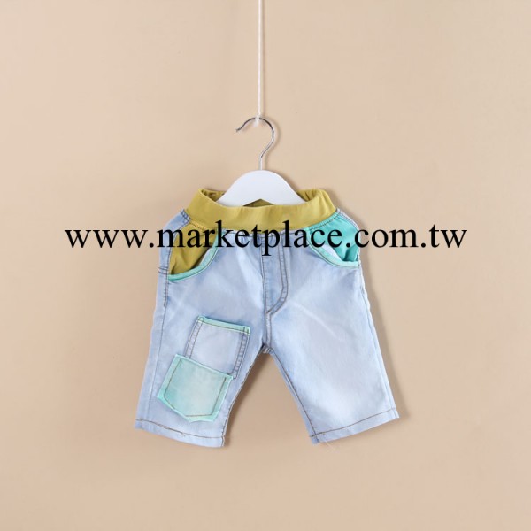 外貿童裝 男童 撞色 雙口袋裝飾水洗牛仔五分褲 中褲工廠,批發,進口,代購