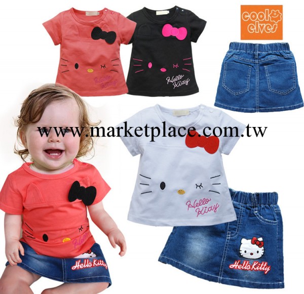 童裝直批210300hello kitty短袖套裝女童牛仔裙2件套批37*5工廠,批發,進口,代購