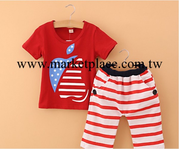 外貿童裝2014夏季新款兒童條紋蘋果短袖套裝男童女童褲套裝兩件套工廠,批發,進口,代購
