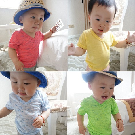 2014夏季新款 寶寶兒童男女童裝小童純棉透氣V領短袖T恤外貿童裝工廠,批發,進口,代購