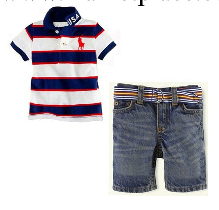 2013新款兒童POLO衫短袖套裝 男童條紋T配牛仔款  2件套套裝批發・進口・工廠・代買・代購