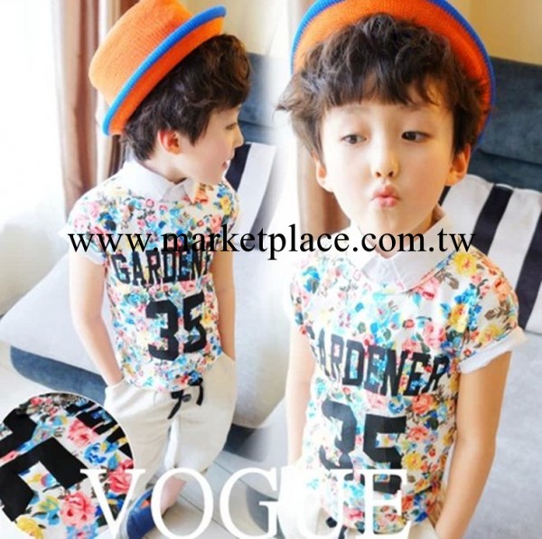 2014夏新款韓版男童裝明星同款花朵字母純棉兒童短袖T恤打底半袖批發・進口・工廠・代買・代購