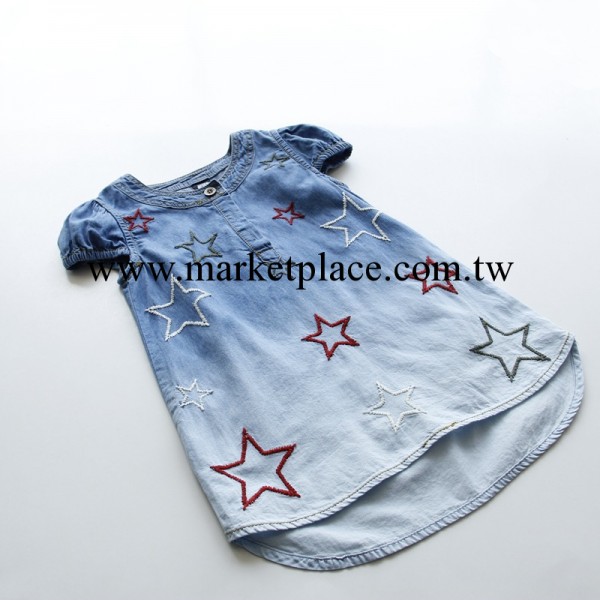 2014外貿童裝最新女童韓版女童短袖牛仔連衣裙 刺繡女童裙工廠,批發,進口,代購