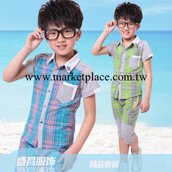 童裝2014夏季新款 中小童外貿原單兒童兩件套 韓版相拼色男童套裝工廠,批發,進口,代購