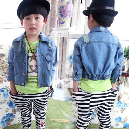 韓版童裝2014新款 兒童磨破短裝牛仔衣夾克 男女童春款外套 短款批發・進口・工廠・代買・代購