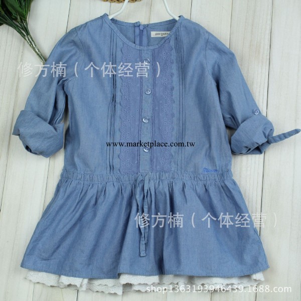韓國原單童裝  PERIMITZ 14新款  女童  可愛花邊 長袖牛仔連衣裙工廠,批發,進口,代購