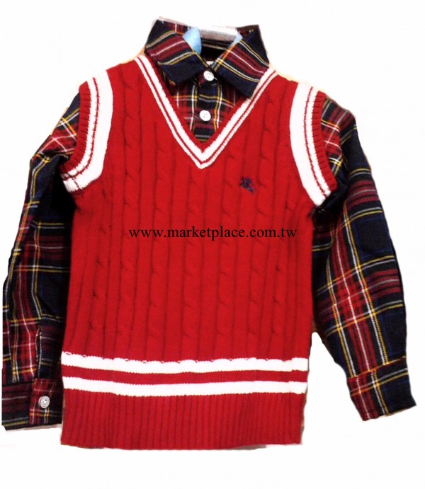 2014供應歐美外貿精品 麻花純棉襯衫領2件套兒童毛衣批發工廠,批發,進口,代購