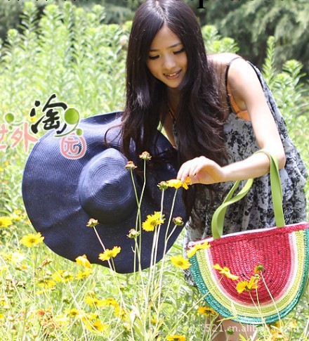 廠傢直銷2014韓版新款可愛半圓西瓜草編包夏日清爽森系編織包工廠,批發,進口,代購