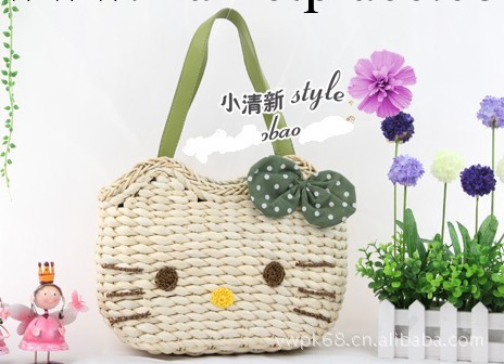 清新 hello kitty 草編 手提包 單肩包工廠,批發,進口,代購