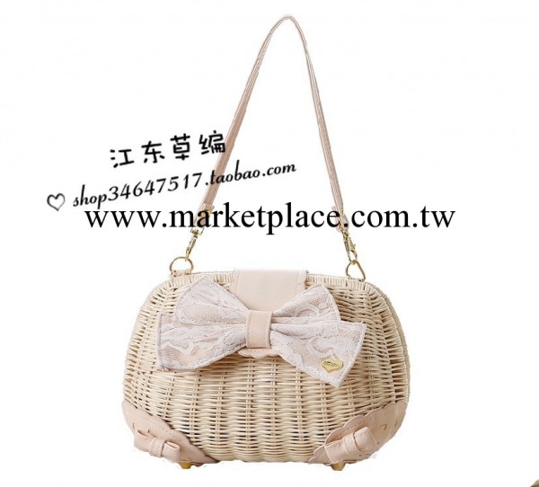 2014新款LIZ LISA藤編包 日本代購PU蕾絲蝴蝶結藤編包草編包女包工廠,批發,進口,代購