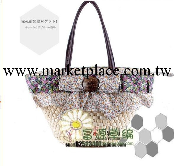 外貿新款 廠傢直銷高檔碎花佈椰扣單肩草編包 藤編包女包波西米亞工廠,批發,進口,代購
