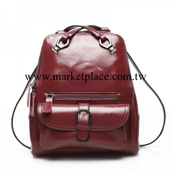 2014新爆款韓版油臘牛皮真皮雙肩包女背包單肩包兩用書包糖果色工廠,批發,進口,代購