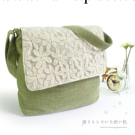 蘇金牧歌帆佈包日單森系斜挎帆佈棉麻文藝蕾絲小雛菊刺繡佈包工廠,批發,進口,代購