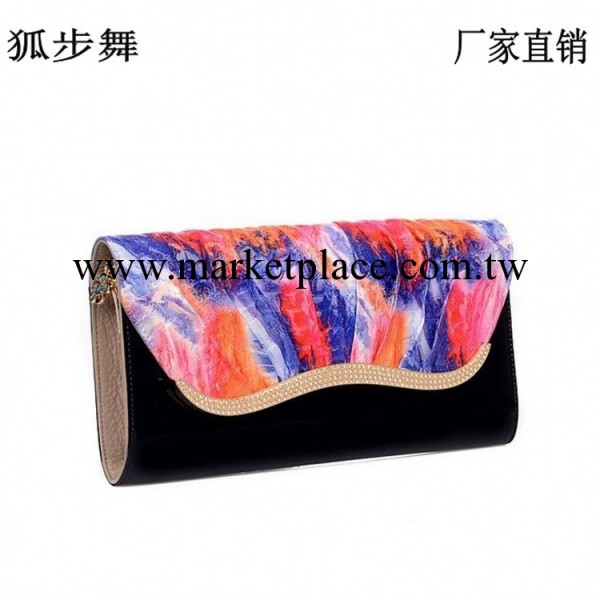 狐步舞新款歐美時尚亮漆面牛皮花真皮女包褶皺手抓包單肩晚宴包包工廠,批發,進口,代購
