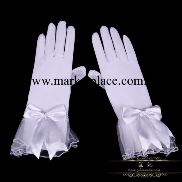 新娘結婚 婚紗禮服配飾手套 有指短紗蝴蝶結蕾絲花邊手套批發工廠,批發,進口,代購