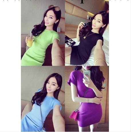2014春夏韓國糖果色卷邊袖針連衣裙女工廠,批發,進口,代購