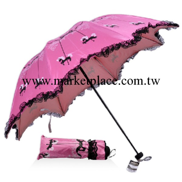 天堂傘正品1433021E旋轉木馬三折疊創意遮陽防曬學生蘑菇晴雨傘工廠,批發,進口,代購